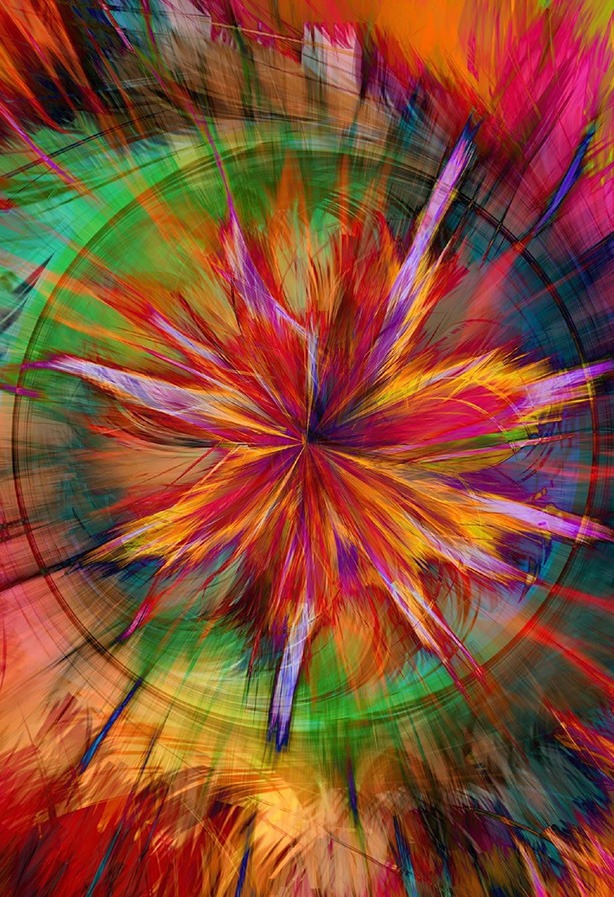 Vibrant colors of pink blue, green